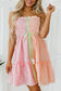 Pink Stripe Color Block Smocked Button Front Frilled Strapless Mini Dress