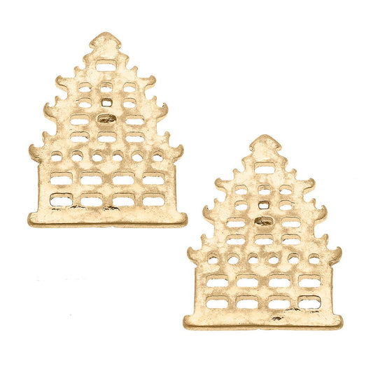 Cerise Pagoda Stud Earrings in Worn Gold