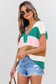 Multicolour Color Block Notch V Neck Sweater T Shirt