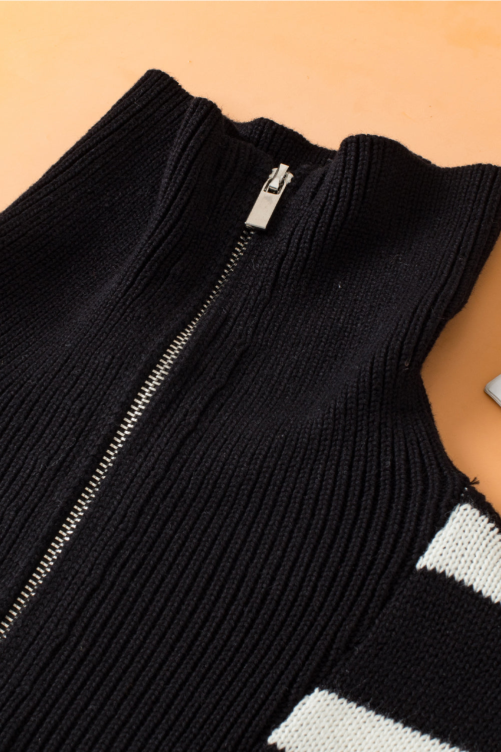 Black Stripe Zipped Collar Knit Sweater Tank