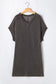 Carbon Grey Corded V Neck Plus Size T Shirt Dress with Pockets