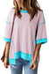 Pink Stripe Oversized Contrast Trim Exposed Seam High Low T Shirt