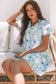 Sky Blue Floral Contrast Edge Layered Short Sleeve Mini Dress