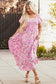 Pink Dainty Floral Smocked Puff Sleeve Flowy Long Dress