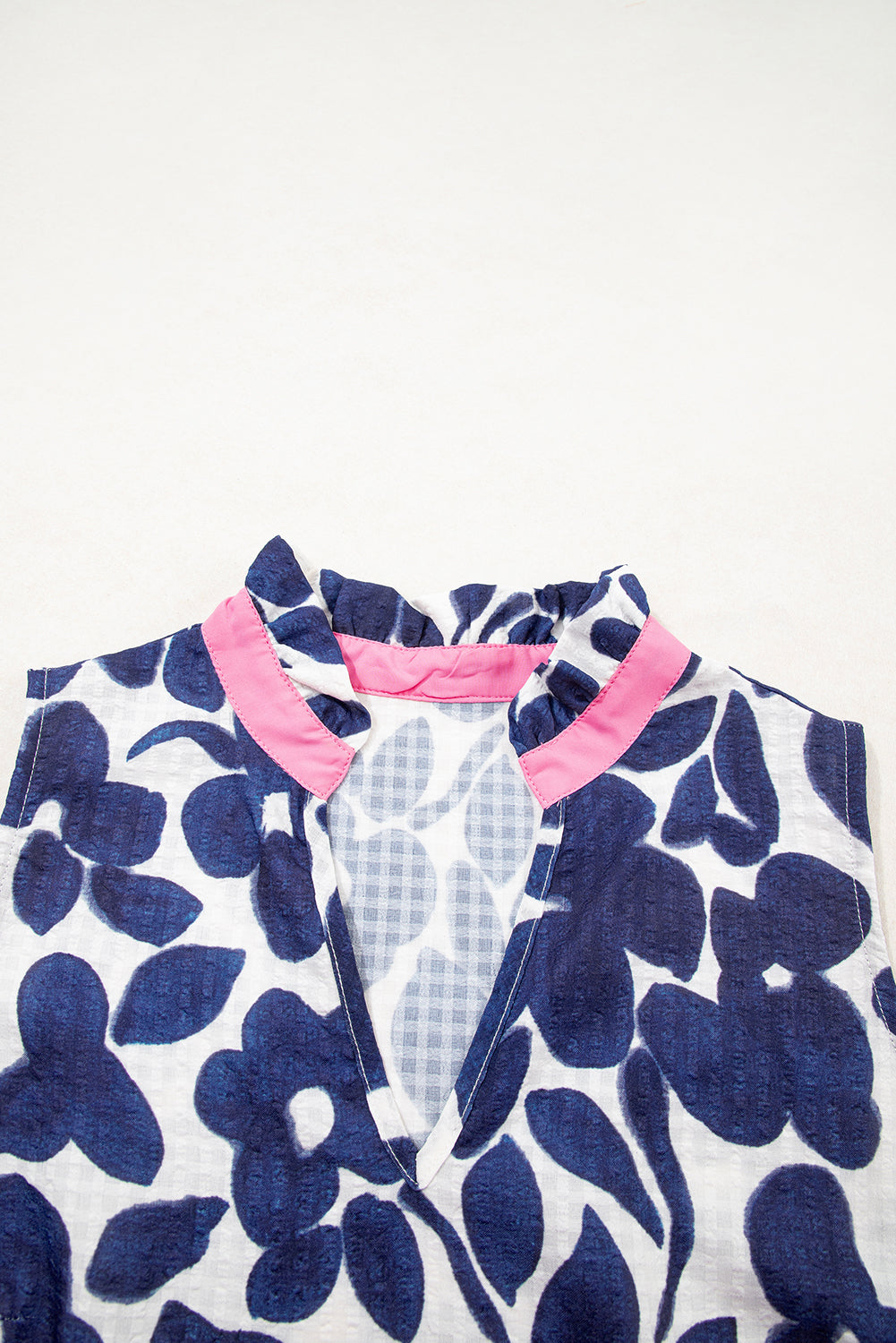 Blue Floral Sleeveless Colorblock Notched V Neck Mini Dress