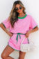 Bonbon Colorblock Edge Drop Shoulder T Shirt and Skort 2Pcs Set
