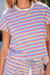 Pink Stripe Rainbow Tee Tasseled String Wide Leg Pants Set