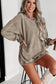 Khaki Solid Ribbed Knit Round Neck Pullover Sweatshirt