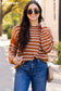 Brown Stripe Drop Shoulder Casual Sweater