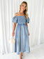 Off-Shoulder Balloon Sleeve Denim Dress