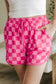 Rose Checkered Drawstring Elastic Waist Casual Shorts