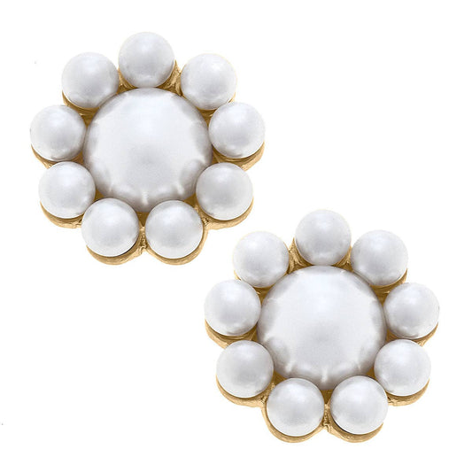 Caine Pearl Flower Stud Earrings in Ivory