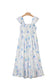 Sky Blue Floral Smocked High Waist Double Ruffle Sleeveless Long Dress