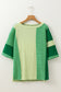 Mint Green Striped Patchwork Textured Colorblock 3/4 Sleeve Knit Top