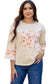 Beige Flower Patch Graphic Exposed Seam Wide Sleeve Top