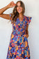 Dark Blue Boho Floral V Neck Ruffle Tiered Long Dress