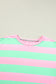 Pink Stripe Colorblock Cuffed Sleeve Loose Tee