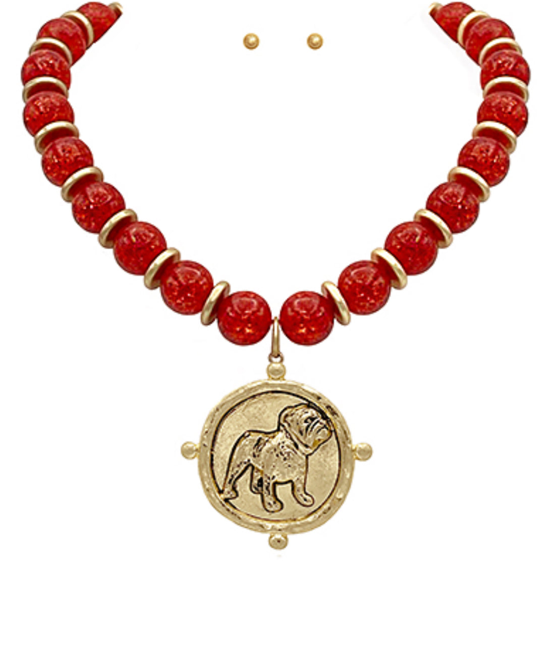 Beaded Red Bulldog Necklace