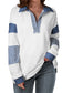 Dark Blue Striped Colorblock Patchwork Collar Sweatshirt