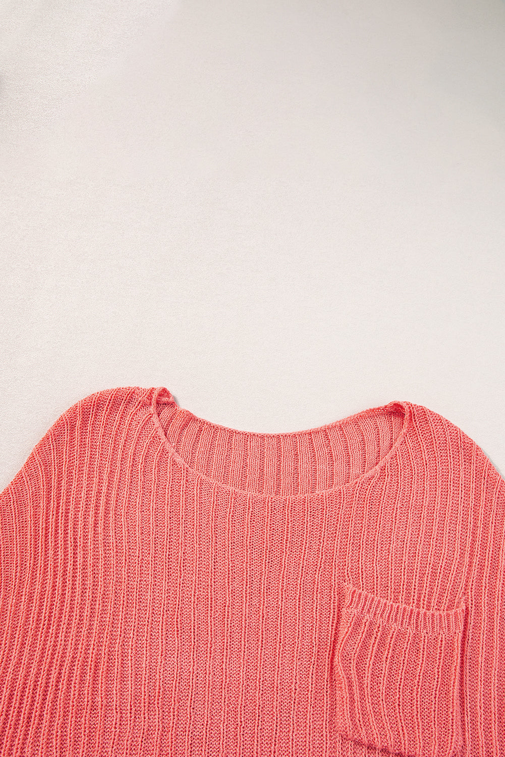 Fresh Salmon Rolled Cuffs Loose Knit Tee with Slits