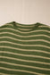 Green Stripe Drop Shoulder Casual Sweater