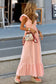 Pink V Neck Flutter Sleeve Smocked Bodice High Waist Ruffle Maxi Dress