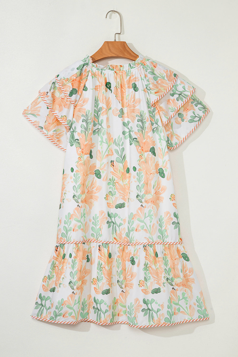 Orange Floral Contrast Edge Layered Short Sleeve Mini Dress