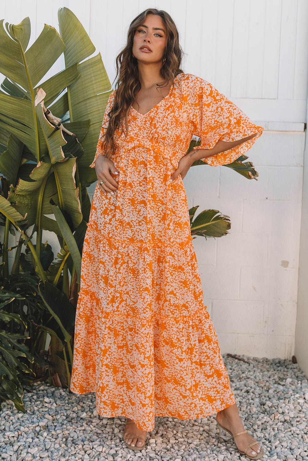 smocked orange dress The Cordova Smocked Detail Midi Dress in Light Orange Piper & Scoot