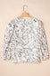 Beige Abstract Print Balloon Sleeve Crew Neck Blouse