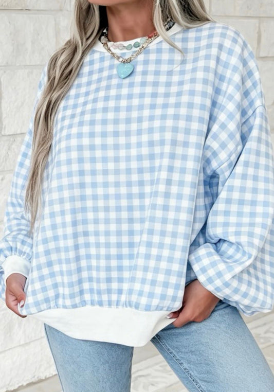 Blue Gingham Sweatshirt
