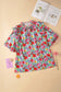 Multicolour Plus Size Floral Print Ruffle V Neck Bubble Sleeve Blouse