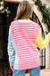 Multicolour Color Block Striped Patchwork Dolman Sleeve Slit Sweater