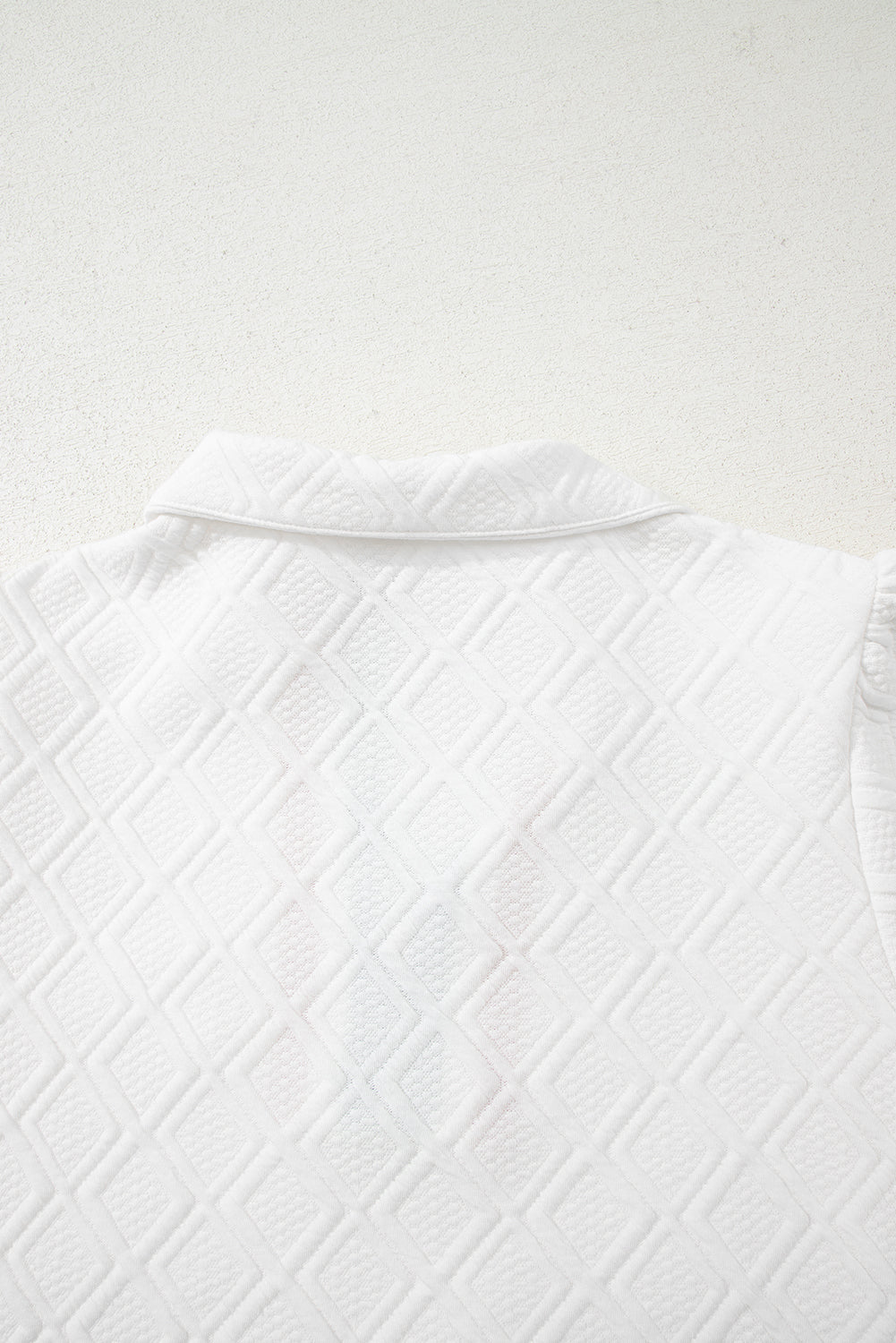 White Textured Jacquard Colorblock Edge Puff Sleeve Quarter Zip Mini Dress