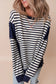 White Stripe Color Block Exposed Seam Loose Fit Sweatshirt