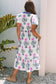 White Floral Puff Short Sleeve V Neck High Waist Maxi Dress