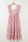 Pink Plus Size Ruffle Trim Square Neck High Waist Floral Maxi Dress