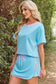 Turquoise Colorblock Edge Drop Shoulder T Shirt and Skort 2Pcs Set