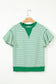 Bright Green Contrast Detail Striped Ruffle Short Sleeve Top