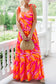 Red Abstract Print Knotted Shoulder High Waist Maxi Dress