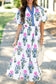 White Floral Puff Short Sleeve V Neck High Waist Maxi Dress