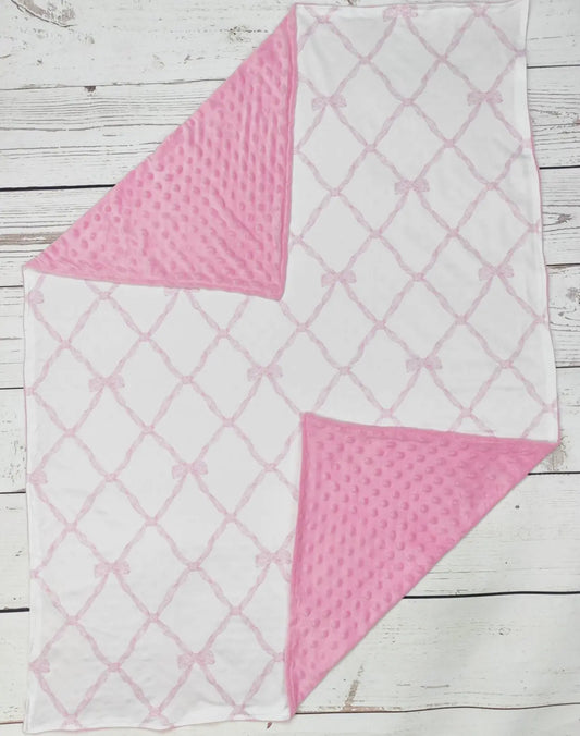 Pink Bow Minky Dot Blanket