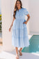 Sky Blue Stripe Bubble Short Sleeve Tiered Scallop Long Dress
