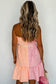 Pink Stripe Color Block Smocked Button Front Frilled Strapless Mini Dress