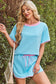 Turquoise Colorblock Edge Drop Shoulder T Shirt and Skort 2Pcs Set