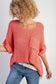 Fresh Salmon Rolled Cuffs Loose Knit Tee with Slits