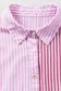 Pink Stripe Striped Patchwork Ruffled Hem Button up Shirt