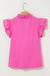 Bright Pink Contrast Scallop Trim Layered Short Sleeve V Neck Blouse