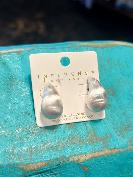 Brushed Silver Teardrop Earrings