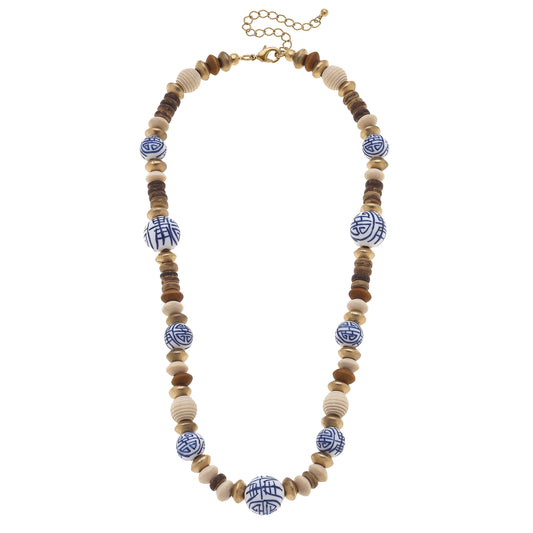 Mallory Chinoiserie & Painted Wood Necklace in Ivory