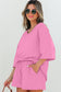 Bonbon Solid Loose V Neck Half Sleeve Tee and Shorts